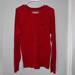 American Eagle Outfitters Red Crewneck Waffle Thermal Sweater 100% Cotton